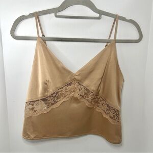 Abercrombie & Fitch Y2K 90's Tan Babydoll Spaghett Strap Lace Cami Camisole Sz S